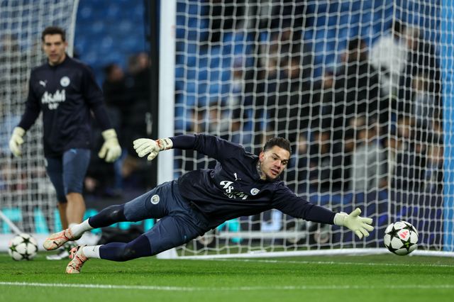 Ederson of Manchester City in the pregame warmup session during the UEFA Champions League match Manchester City vs Feyenoord at Etihad Stadium, Manchester, United Kingdom, 26th November 2024

(Photo by Mark Cosgrove/News Images)