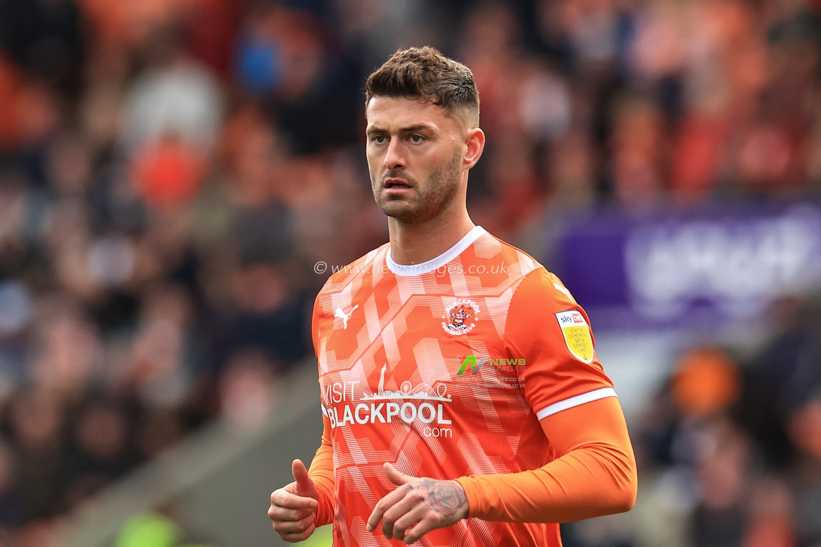 Gary Madine #14 of Blackpool during the game