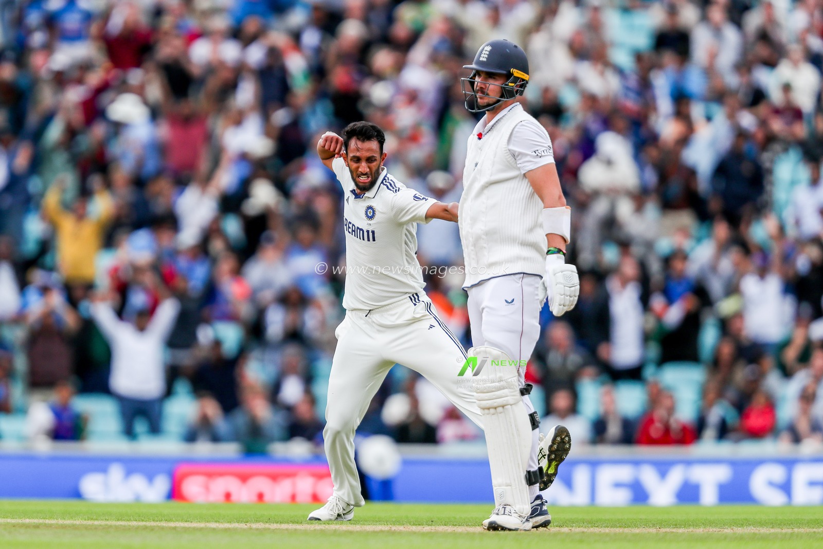 Prasidh Krishna of India celebrates after dismissing Josh Tongue of England during the 5th Rothesay Test Match day 5 England v India at The Kia Oval, London, United Kingdom, 4th August 2025

(Photo by Izzy Poles/News Images)