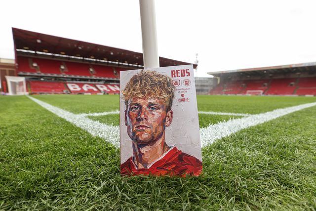 Cameron McGeehan of Barnsley on the front cover of the match day programme during the Sky Bet League One match Barnsley vs Bromley at Oakwell, Barnsley, United Kingdom on 15 August 2026

(Photo by Alfie Cosgrove/News Images)