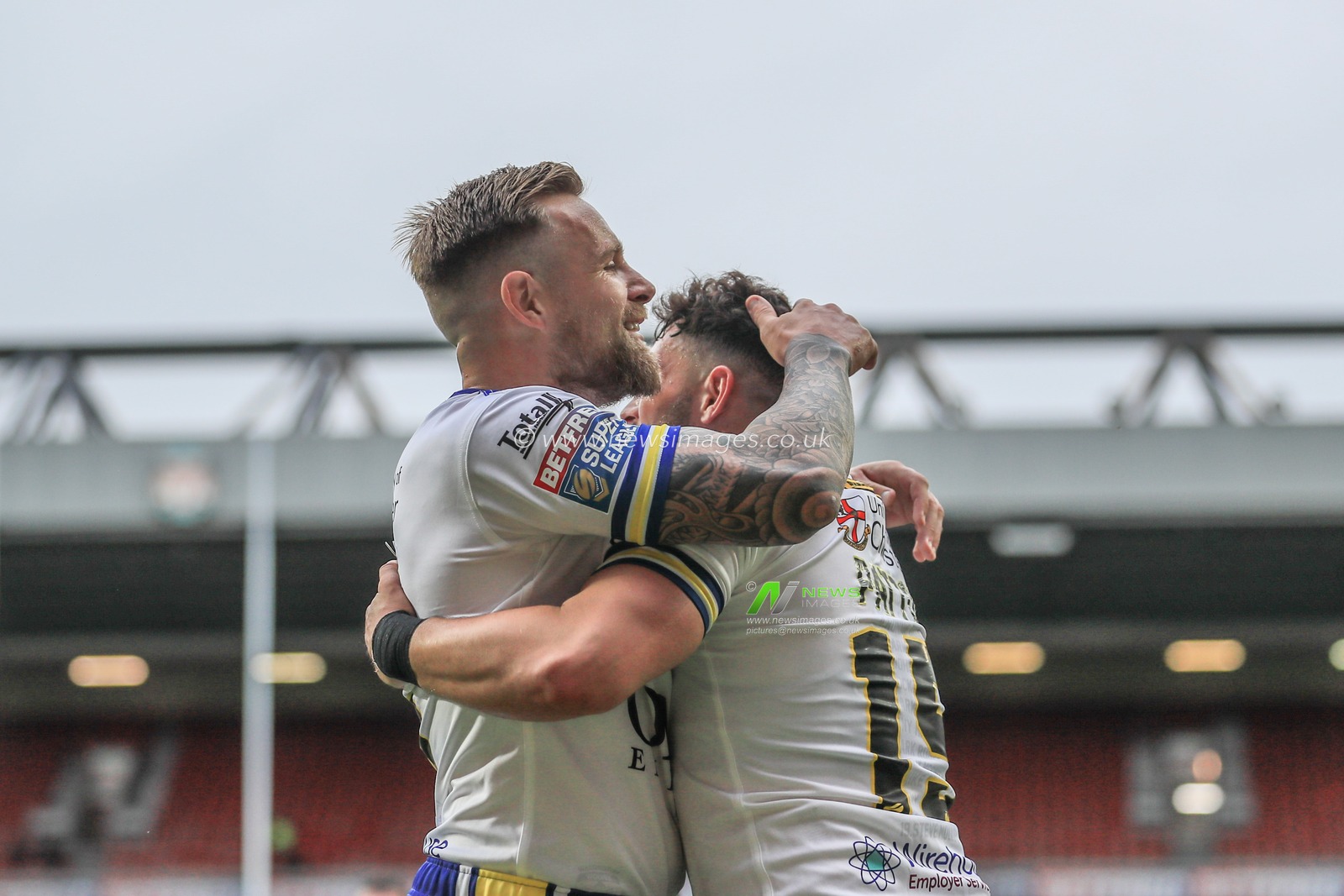 25th May 2019 , Anfield Stadium, Liverpool, England; Dacia Magic Weekend, Betfred Super League Round 16, Wigan Warriors vs Warrington Wolves ; Declan Patton (15) of Warrington Wolves celebrates his try 

Credit: Mark Cosgrove/News Images