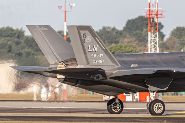 A USAF F35  assigned to the 48th Fighter Wing conduct a combat readiness exercise at RAF Lakenheath, Lakenheath, United Kingdom, 28th August 2025

(Photo by Alfie Cosgrove/News Images)