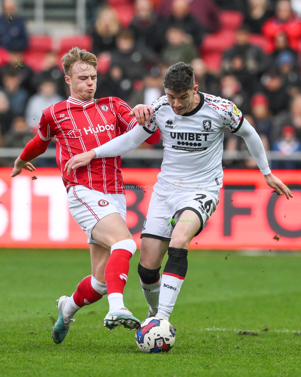 Darragh Lenihan #26 of Middlesbrough is tackled by George Tanner #19 of Bristol City during the Sky Bet Championship match Bristol City vs Middlesbrough at Ashton Gate, Bristol, United Kingdom, 10th April 2023

(Photo by Craig Thomas/News Images)