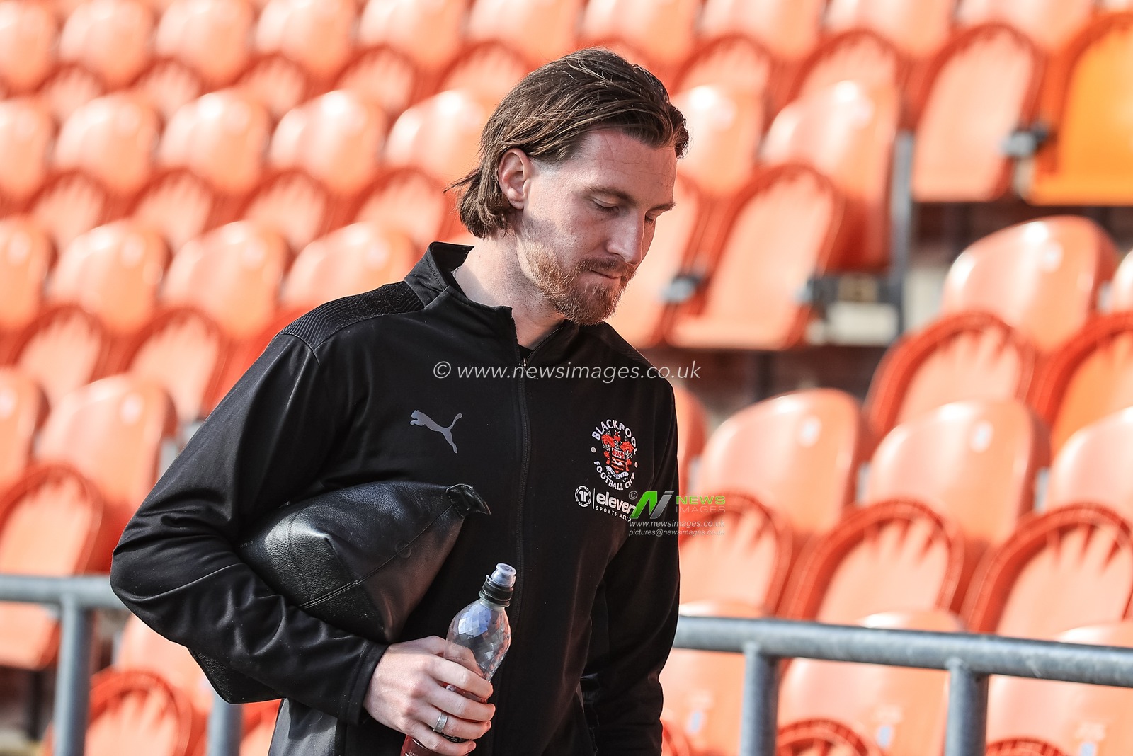 James Husband #3 of Blackpool arrives at Bloomfield Road