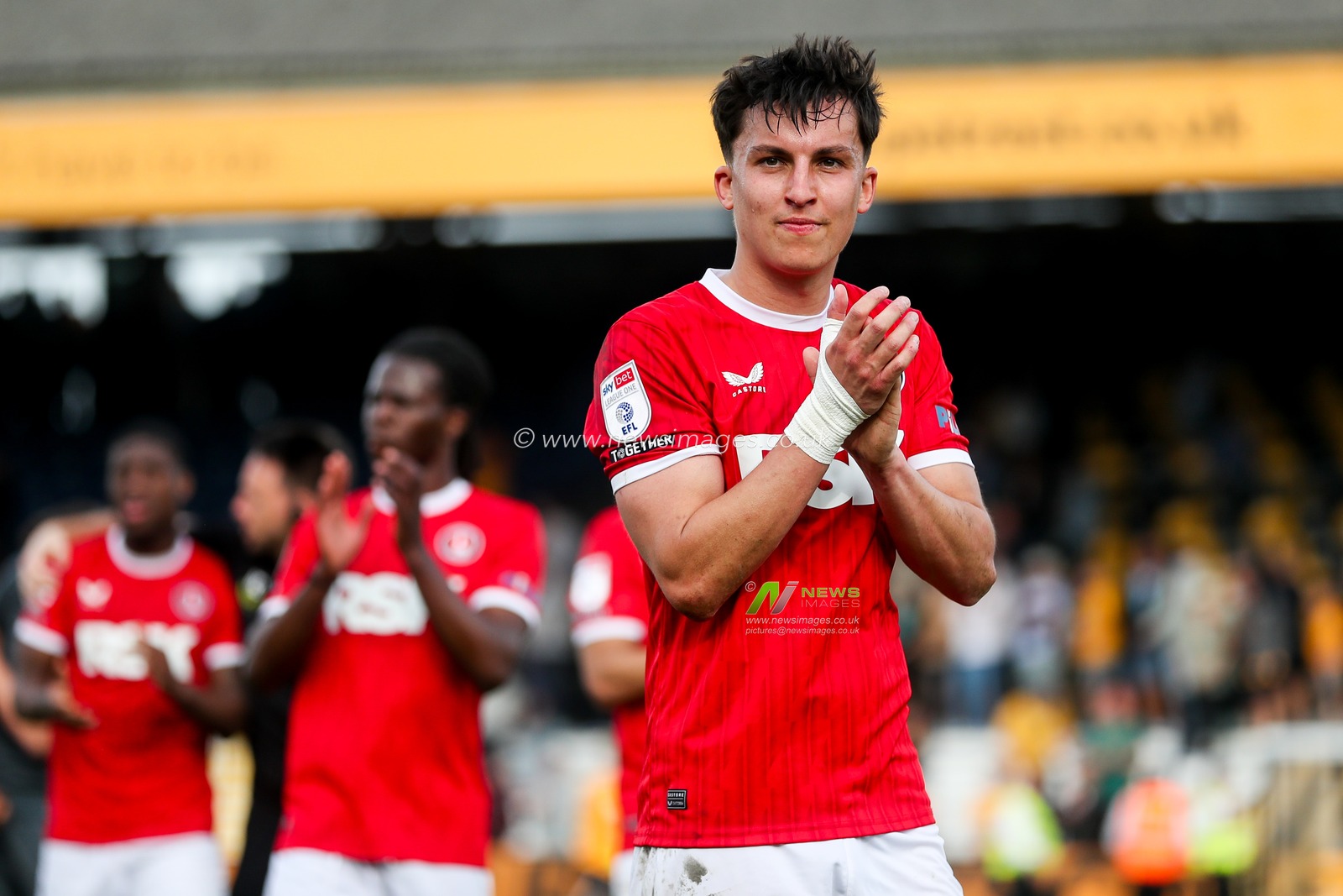 Tom McIntyre of Charlton Athletic celebrates after the teams victory following the Sky Bet League 1 match Cambridge United vs Charlton Athletic at Cledara Abbey Stadium, Cambridge, United Kingdom, 12th April 2025

(Photo by Izzy Poles/News Images)