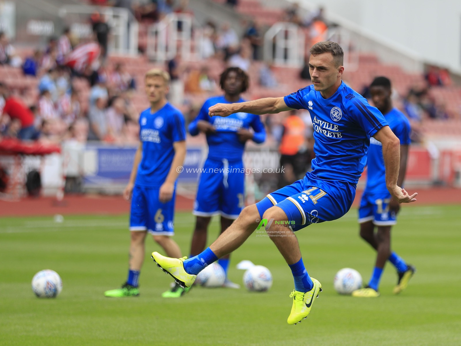 3rd August 2019, Bet365 Stadium, Stoke-on-Trent, England; Sky Bet Championship, Stoke City v Queens Park Rangers ; Josh Scowen (11) of Queens Park Rangers warms up for the game

Credit: Conor Molloy/News Images

English Football League images are subject to DataCo Licence