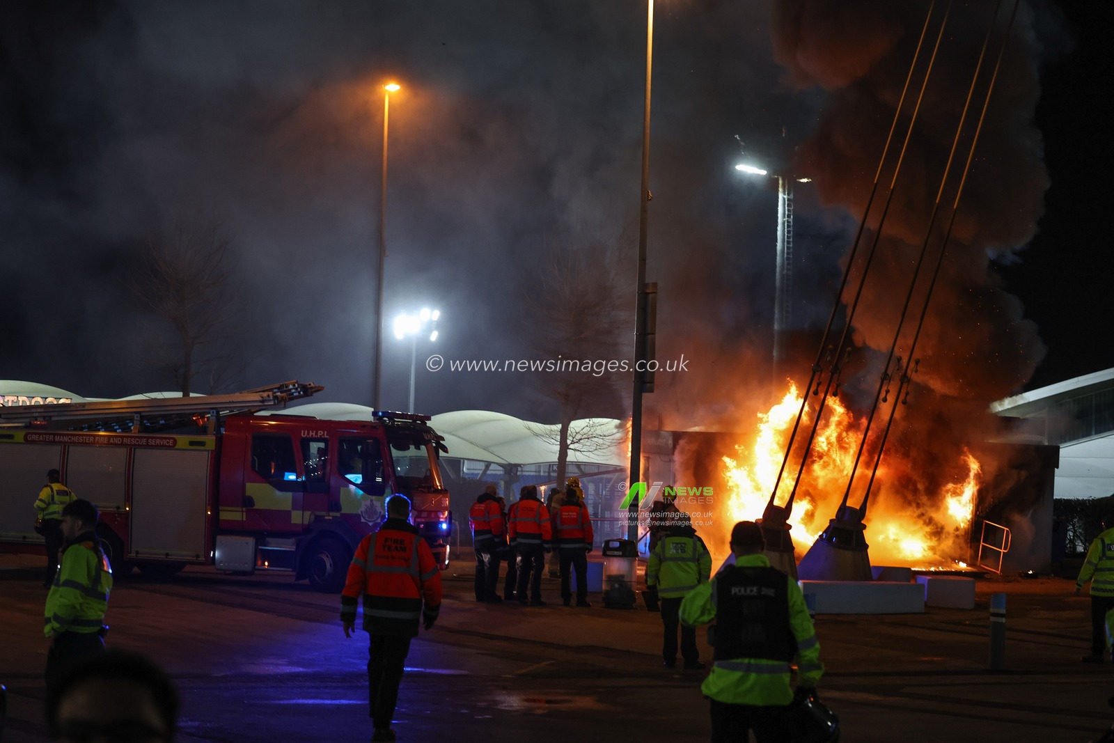 A fire breaks out just outside of the Etihad Stadium during the UEFA Champions League Matchday 8 of 8 Manchester City vs Club Brugge at Etihad Stadium, Manchester, United Kingdom, 29th January 2025

(Photo by Mark Cosgrove/News Images)