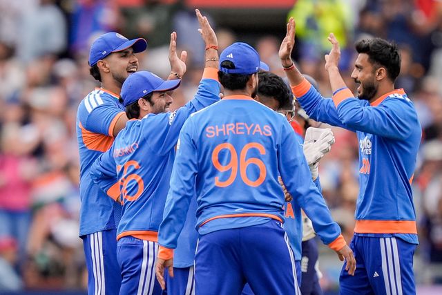 India players celebrate the wicket of Harry Brook of England after a review during the Second Vitality T20 International match England vs India at Old Trafford, Manchester, United Kingdom on 04 July 2026

(Photo by Maynard Manyowa/News Images)