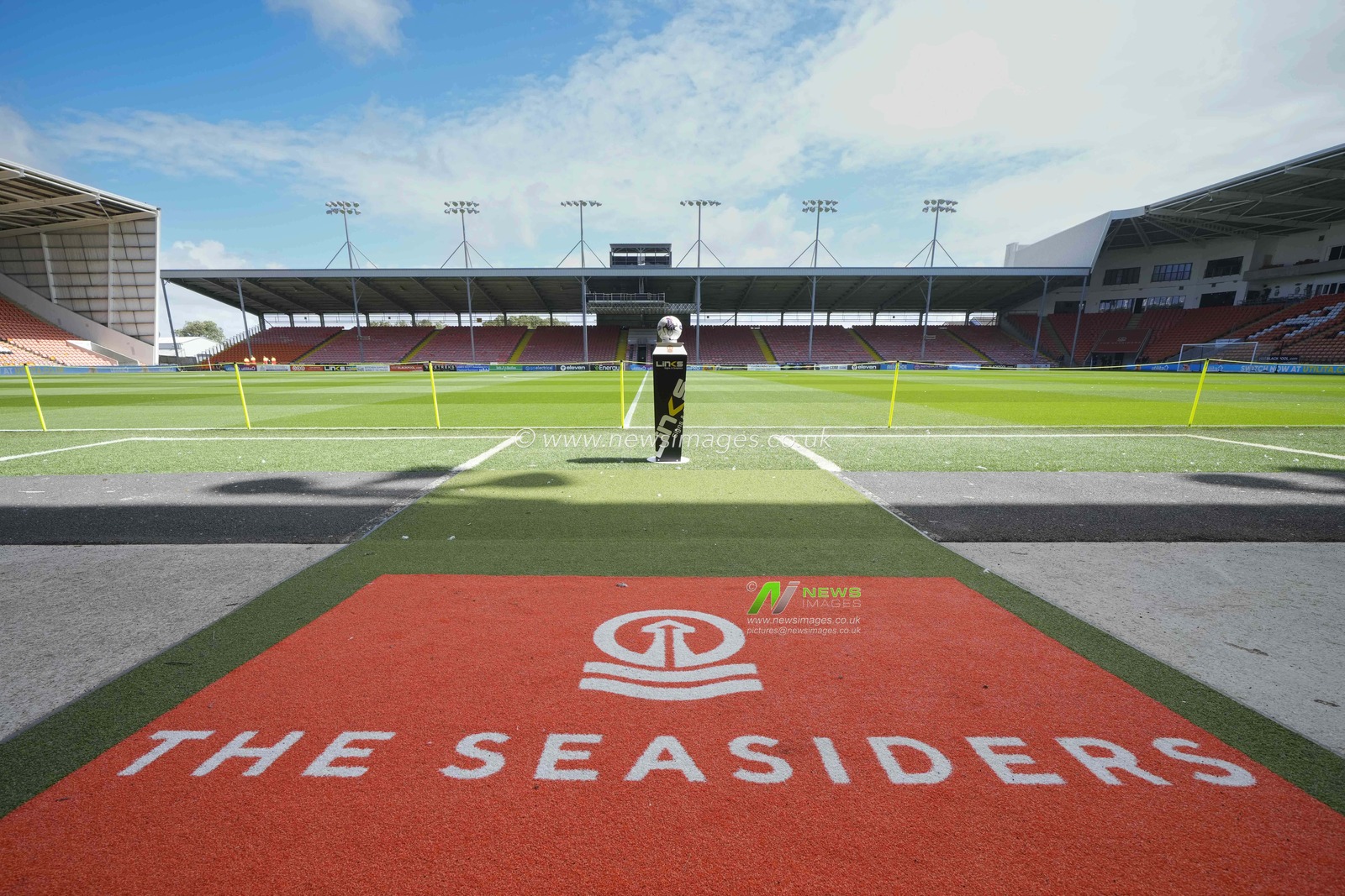 A general view of Bloomfield Rd, home of Blackpool before  before the Pre-season friendly match Blackpool vs Hibernian at Bloomfield Road, Blackpool, United Kingdom, 29th July 2023

(Photo by Steve Flynn/News Images)