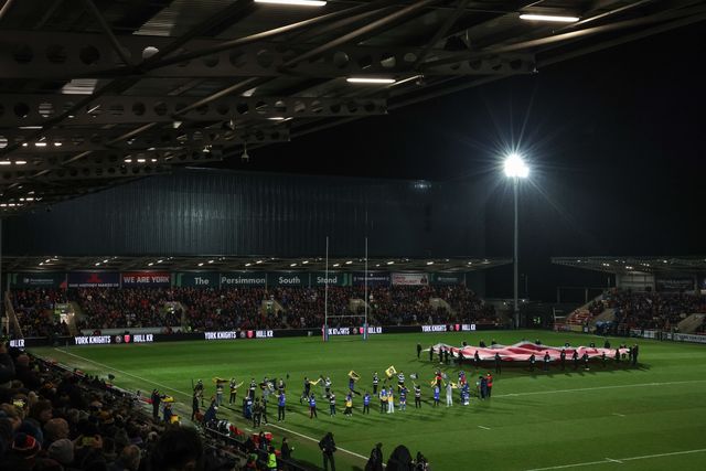 Traveling Hull KR fans during the Betfred Super League Round 1 match York Knights vs Hull KR at LNER Community Stadium, Lincoln, United Kingdom on 12 February 2026

(Photo by Mark Cosgrove/News Images)
