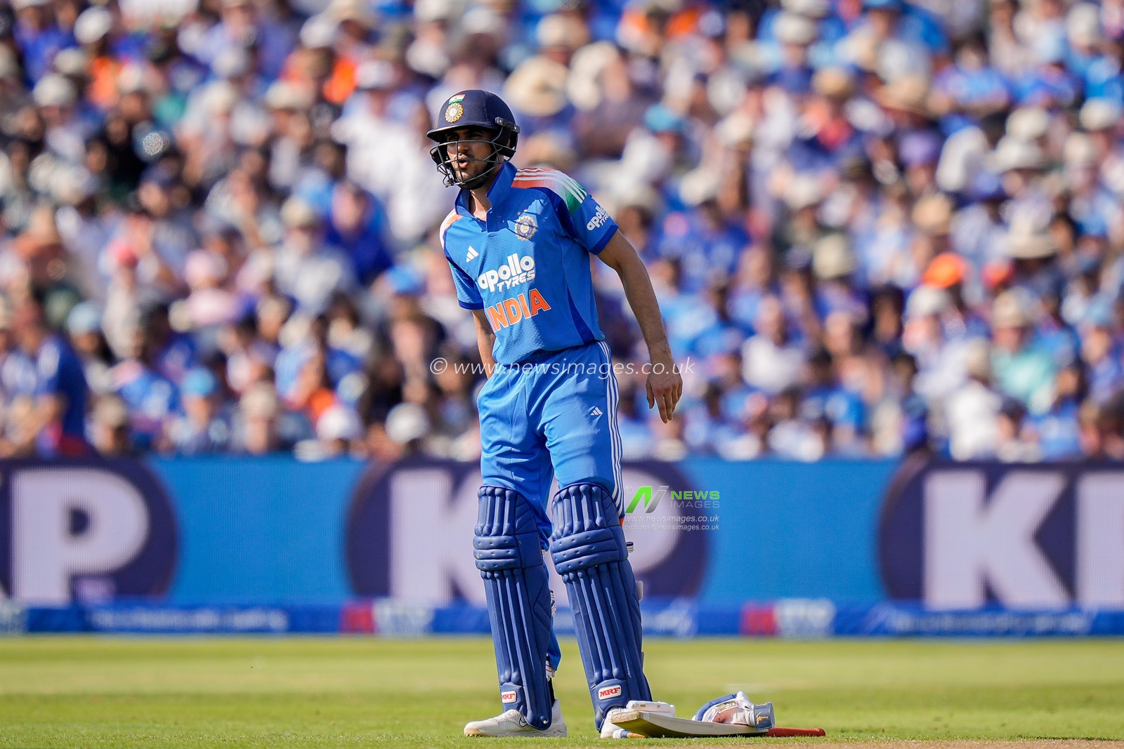 India captain Shubman Gill goes down with a potential injury before retiring hurt during the 1st Metro Bank ODI match England vs India at Edgbaston, Birmingham, United Kingdom on 14 July 2026

(Photo by Maynard Manyowa/News Images)