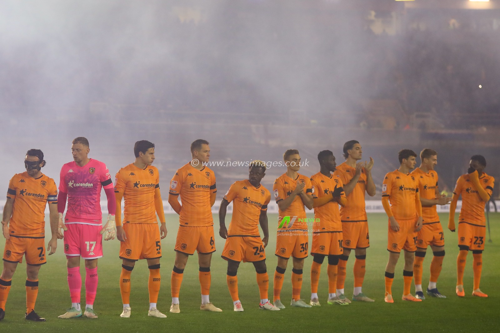The Hull City players line up ahead of the Sky Bet Championship match Birmingham City vs Hull City at St Andrews, Birmingham, United Kingdom, 25th October 2023

(Photo by Gareth Evans/News Images)