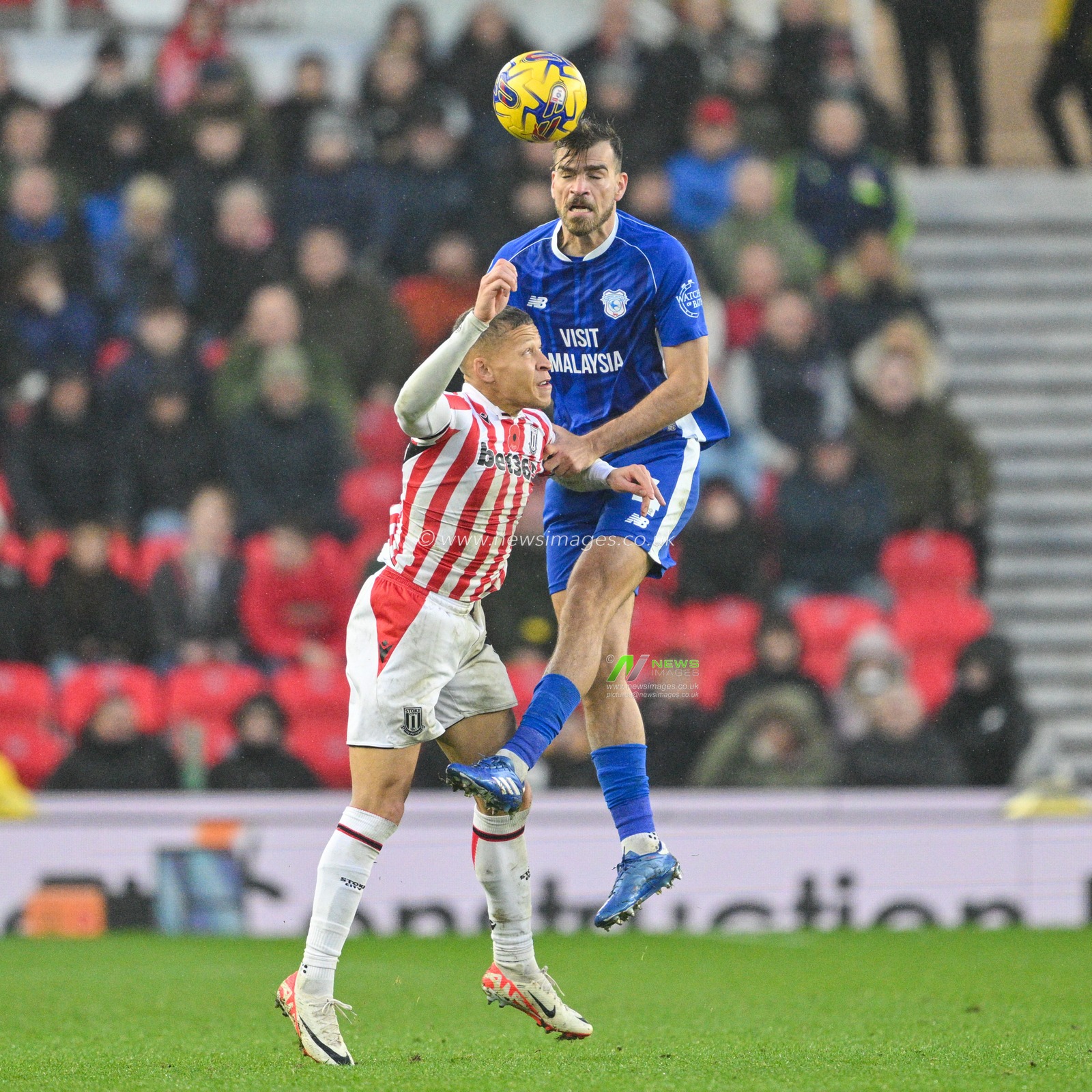 Dimitris Goutas 4# of Cardiff City Association Football Club heads the ball, during the Sky Bet Championship match Stoke City vs Cardiff City at Bet365 Stadium, Stoke-on-Trent, United Kingdom, 4th November 2023

(Photo by Cody Froggatt/News Images)