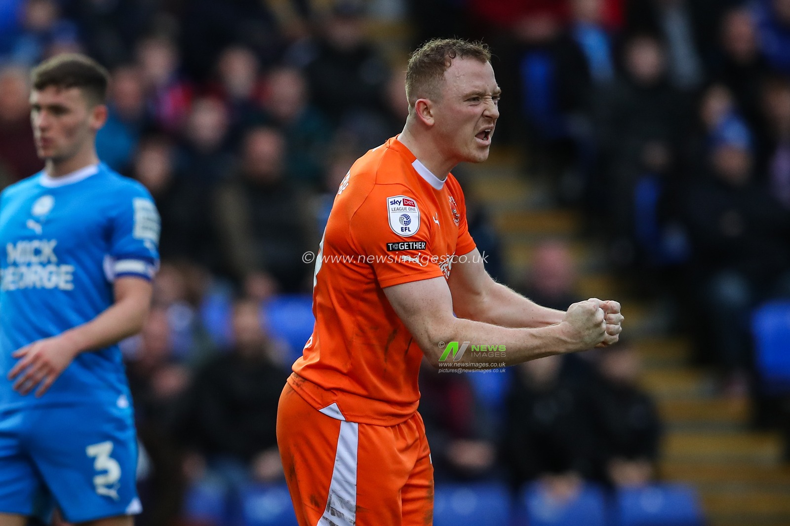 Shayne Lavery of Blackpool celebrates his goal to make it 1-1 during the Sky Bet League 1 match Peterborough United vs Blackpool at Weston Homes Stadium, Peterborough, United Kingdom, 17th February 2024

(Photo by Gareth Evans/News Images)