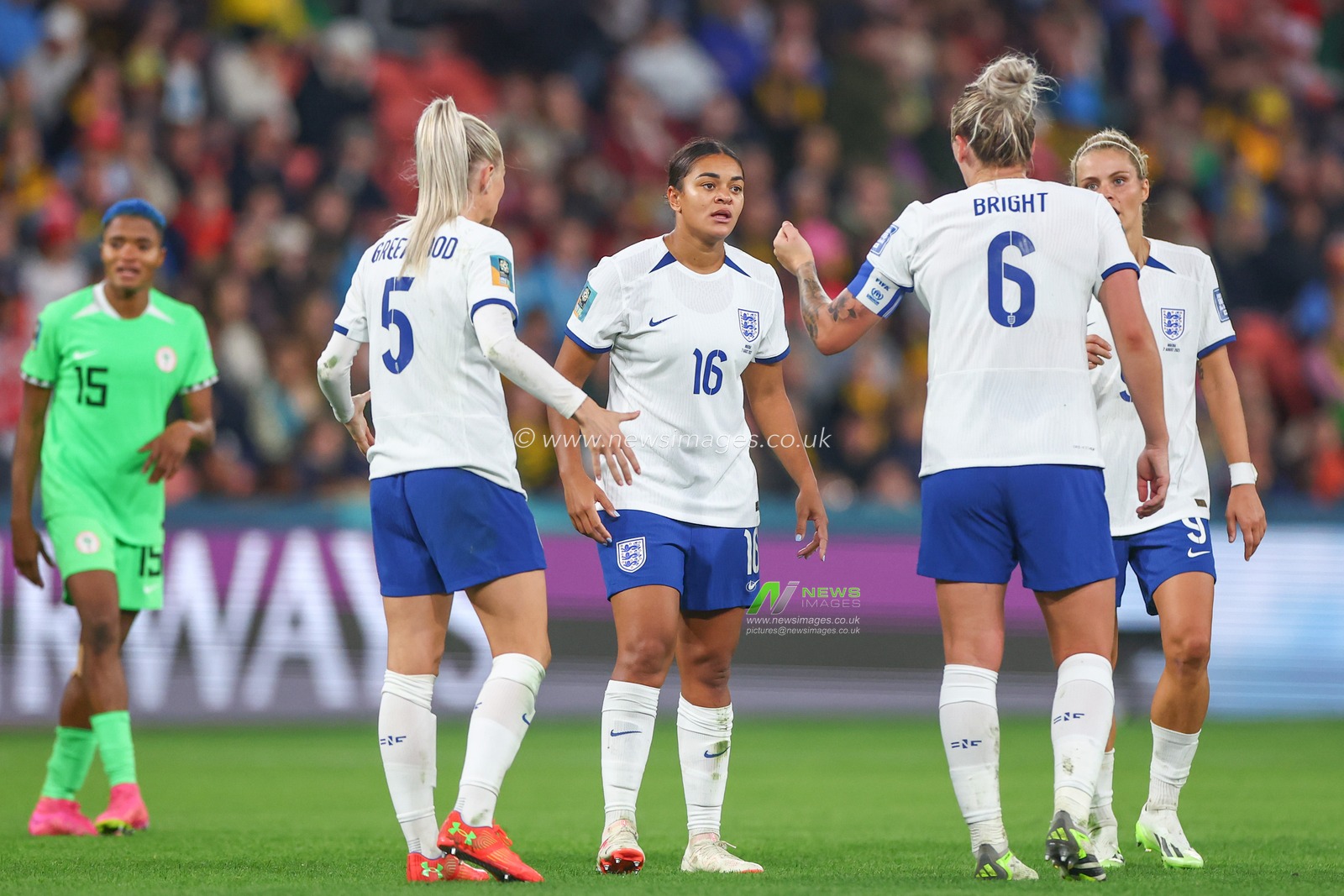 Millie Bright #6 of England talks to her teammates during the FIFA Women's World Cup 2023 match England Women vs Nigeria Women at Suncorp Stadium, Brisbane, Australia, 7th August 2023

(Photo by Patrick Hoelscher/News Images)