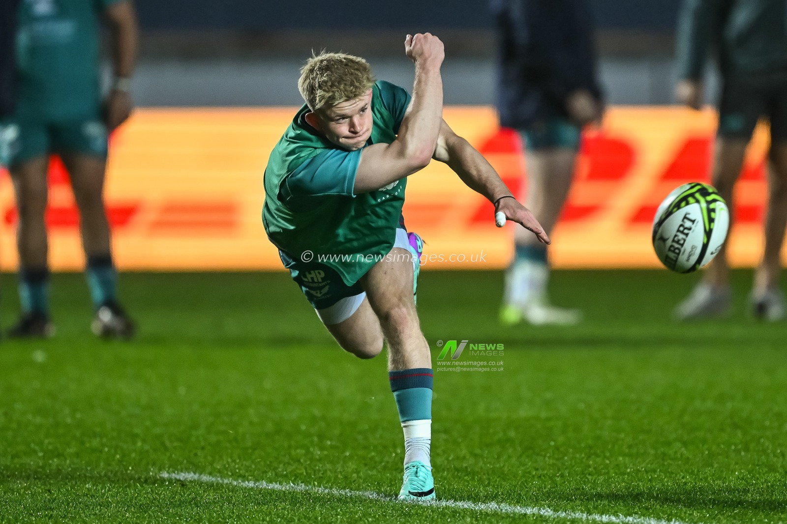 Archie Hughes of Scarlets during pre match warm up ahead of the European Rugby Challenge Cup match Llanelli Scarlets vs Black Lion at Parc y Scarlets, Llanelli, United Kingdom, 15th December 2023

(Photo by Craig Thomas/News Images)