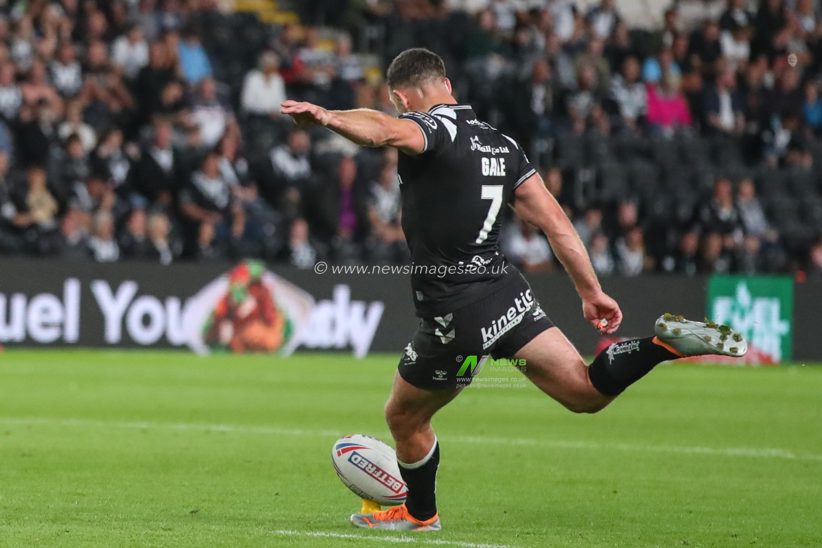 Luke Gale #7 of Hull FC takes a conversion kick