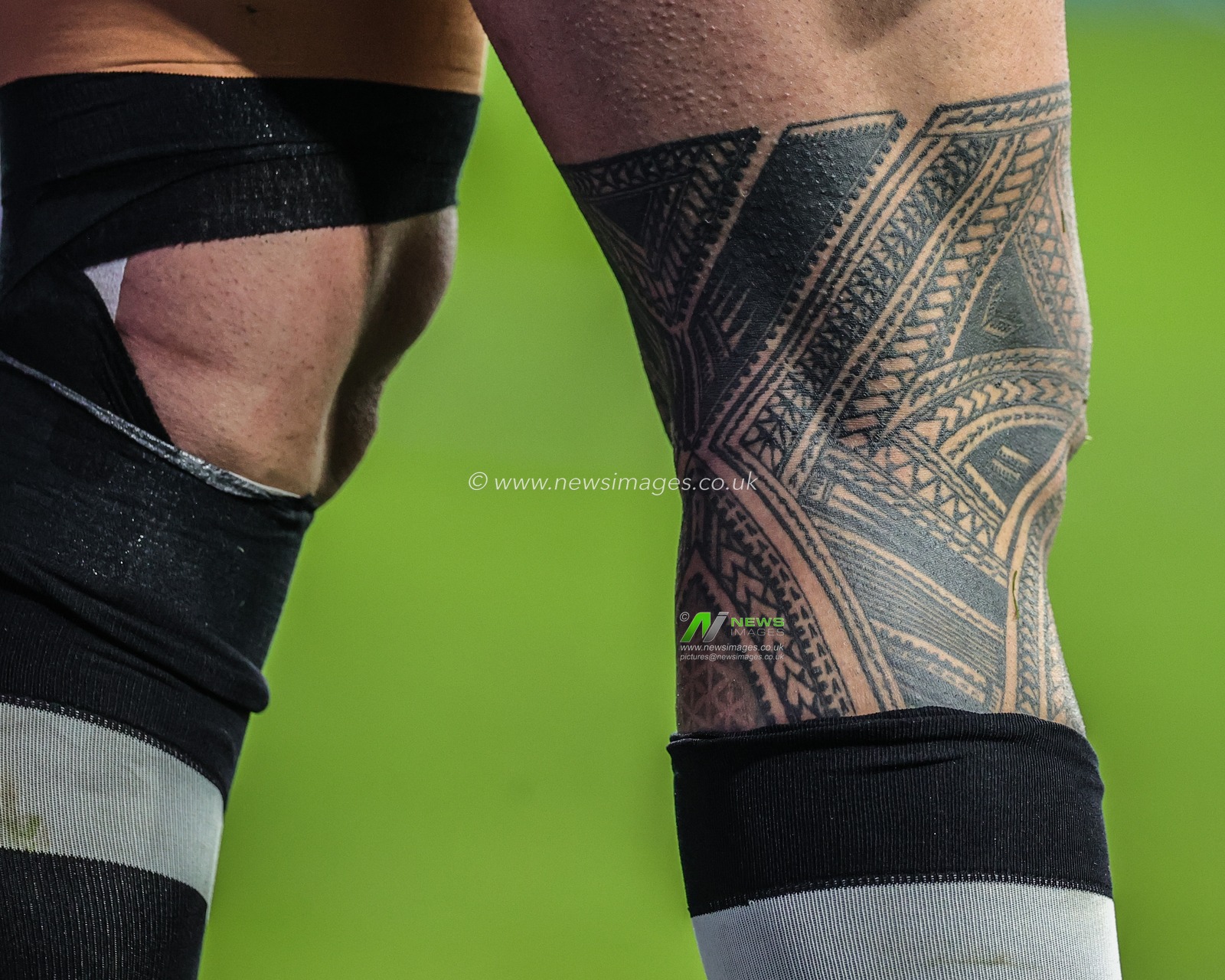 Maori leg tattoo of Nelson Asofa-Solomona of New Zealand during the Rugby League World Cup 2021 Group C match New Zealand vs Ireland at Headingley Stadium, Leeds, United Kingdom, 28th October 2022

(Photo by Mark Cosgrove/News Images)