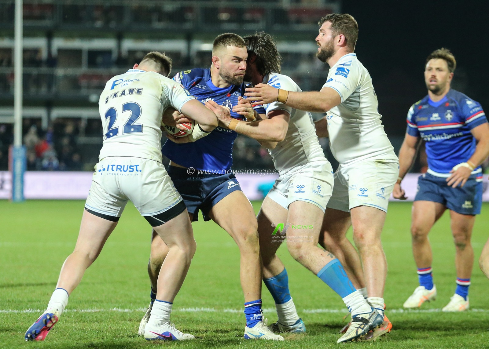 players collide during the Betfred Super League Round 1 match Wakefield Trinity vs Toulouse Olympique at DIY Kitchens Stadium, Wakefield, United Kingdom on 14 February 2026

(Photo by Richard Bierton/News Images)