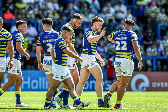 Luke Thomas of Warrington Wolves celebrates his try during the Betfred Super League round 12 match Warrington Wolves vs Bradford Bulls at The Halliwell Jones Stadium, Warrington, United Kingdom on 24 May 2026

(Photo by Alfie Cosgrove/News Images)