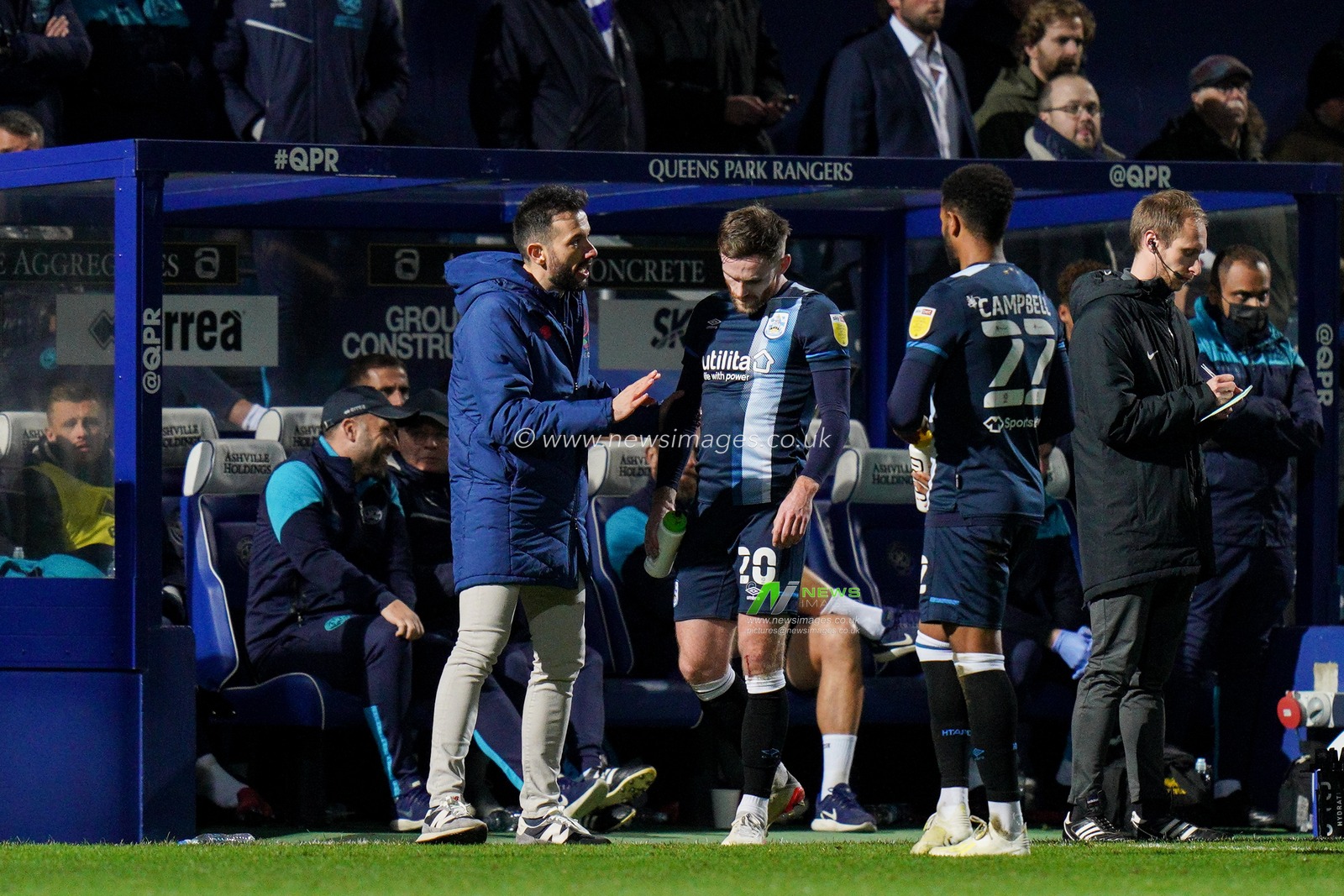 Carlos CorberÃ¡n manager of Huddersfield Town gives his instructions to his players