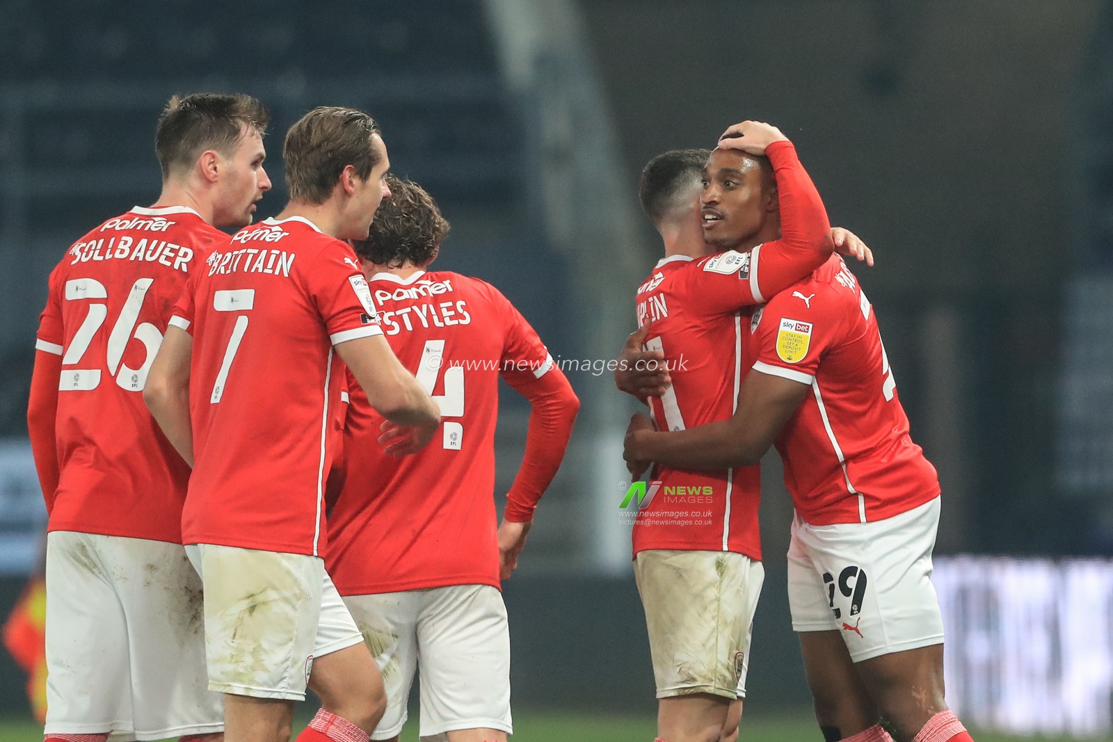 Victor Adeboyejo #29 of Barnsley celebrates his goal to make it 0-2