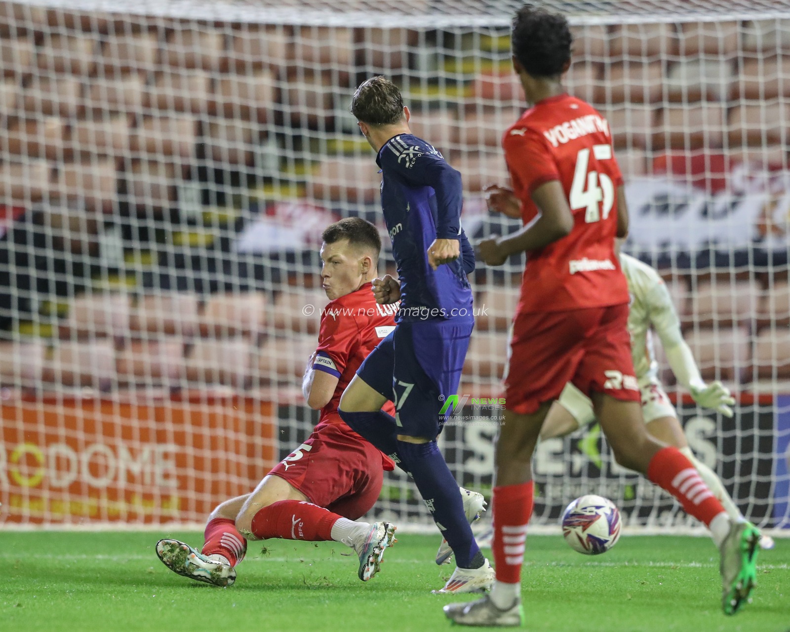 Jack Fletcher of Manchester United scores to make it 2-3 during the Bristol Street Motors Trophy match Barnsley vs Manchester United U21 at Oakwell, Barnsley, United Kingdom, 20th August 2024

(Photo by Alfie Cosgrove/News Images)
