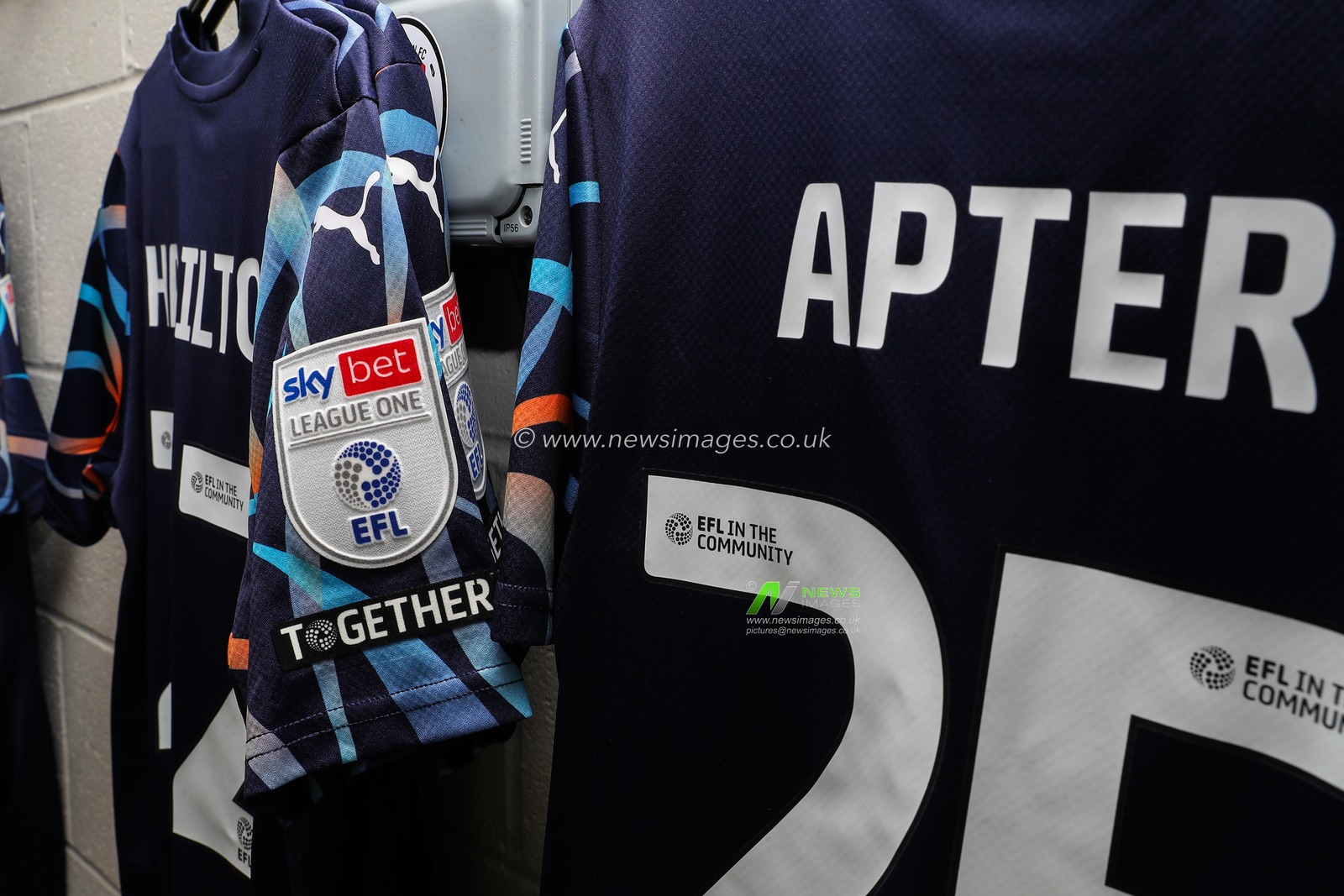 Blackpool away shirts hanging in the changing room ahead of the Sky Bet League 1 match Crawley Town vs Blackpool at Broadfield Stadium, Crawley, United Kingdom, 10th August 2024

(Photo by Gareth Evans/News Images)