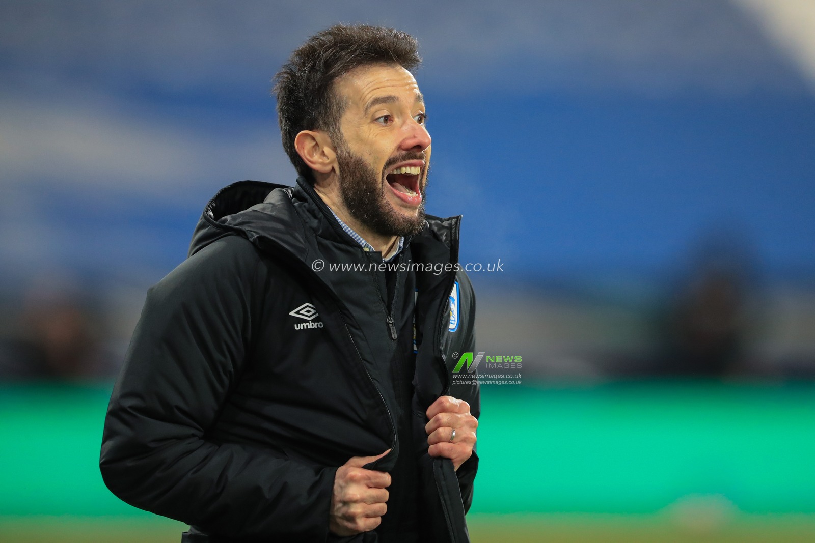 Carlos CorberÃ¡n manager of Huddersfield Town reacts during the game