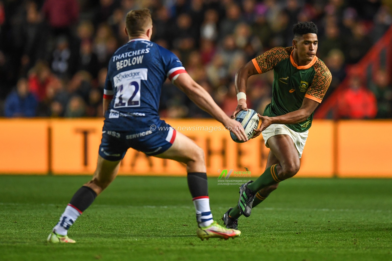 Sacha Feinberg-Mngomezulu of South Africa,takes on Sam Bedlow of Bristol Bears,  during the Friendly match Bristol Bears vs South Africa Select XV at Ashton Gate, Bristol, United Kingdom, 17th November 2022

(Photo by Mike Jones/News Images)