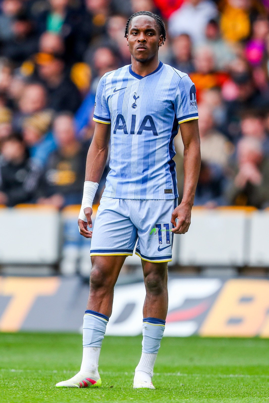 Mathys Tel of Tottenham Hotspur looks on during the Premier League match Wolverhampton Wanderers vs Tottenham Hotspur at Molineux, Wolverhampton, United Kingdom, 13th April 2025

(Photo by Gareth Evans/News Images)
