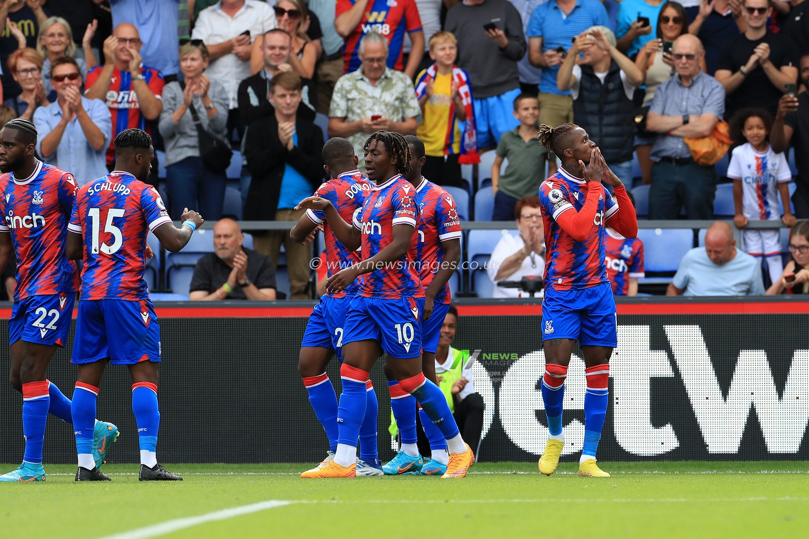 GOAL: Wilfried Zaha of Crystal Palace celebrates with team mates.