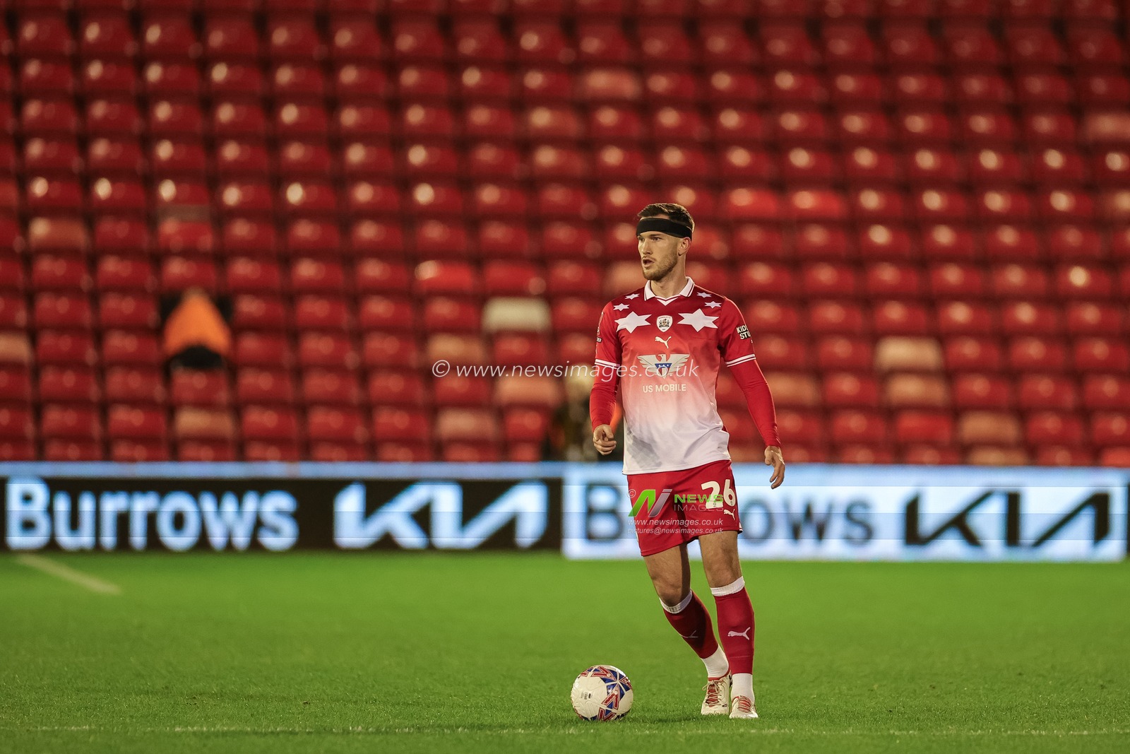 Jamie McCart #26 of Barnsley with the ball during the Emirates FA Cup 1st Round match Barnsley vs Horsham FC at Oakwell, Barnsley, United Kingdom, 3rd November 2023

(Photo by Mark Cosgrove/News Images)
