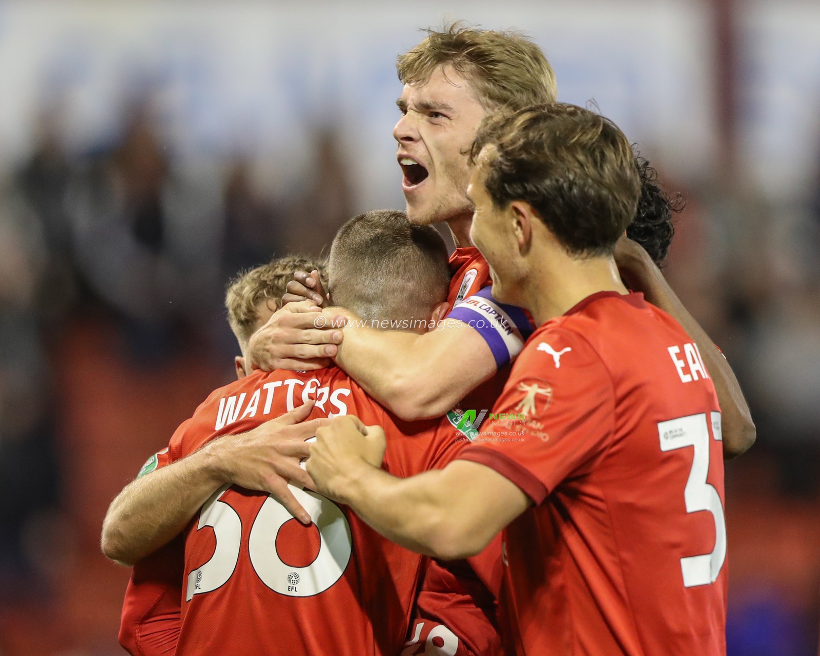 Max Watters of Barnsley celebrates his goal to make it 1-0 during the Carabao Cup match Barnsley vs Sheffield United at Oakwell, Barnsley, United Kingdom, 27th August 2024

(Photo by Alfie Cosgrove/News Images)