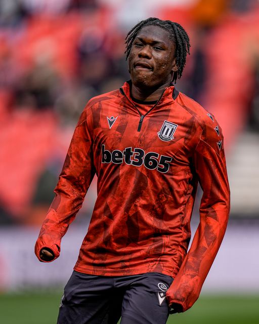 Sydney Agina of Stoke City in the pregame warmup session  during the Sky Bet Championship match Stoke City vs Blackburn Rovers at Bet365 Stadium, Stoke On Trent, United Kingdom on 11 April 2026

(Photo by Maynard Manyowa/News Images)