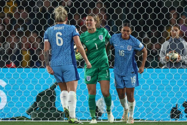 Mary Earps #1 of England celebrates saving a penalty during the FIFA Women's World Cup 2023 Final match Spain Women vs England Women at Stadium Australia, Sydney, Australia, 20th August 2023

(Photo by Patrick Hoelscher/News Images)