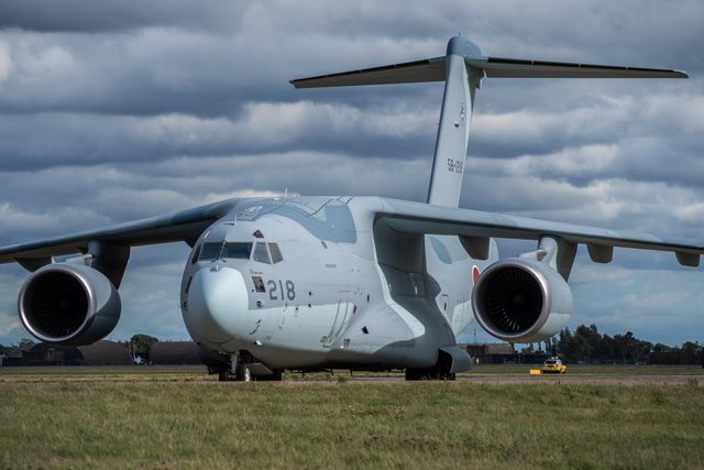 Kawasaki C-2 transporter arrives as The Japan Air Self-Defense Force (JASDF) has successfully competes the first fighter aircraft deployment to Europe in its 71-year history, as they join the United Kingdomâ€™s Royal Air Force as they arrive at RAF Coningsby as part of the "Atlantic Eagles" mission. This landmark achievement strengthens defence cooperation between the United Kingdom and Japan whilst demonstrating the interconnected nature of global security at RAF Coningsby, Coningsby, United Kingdom, 22nd September 2025

(Photo by Kurt Fairhurst/News Images)