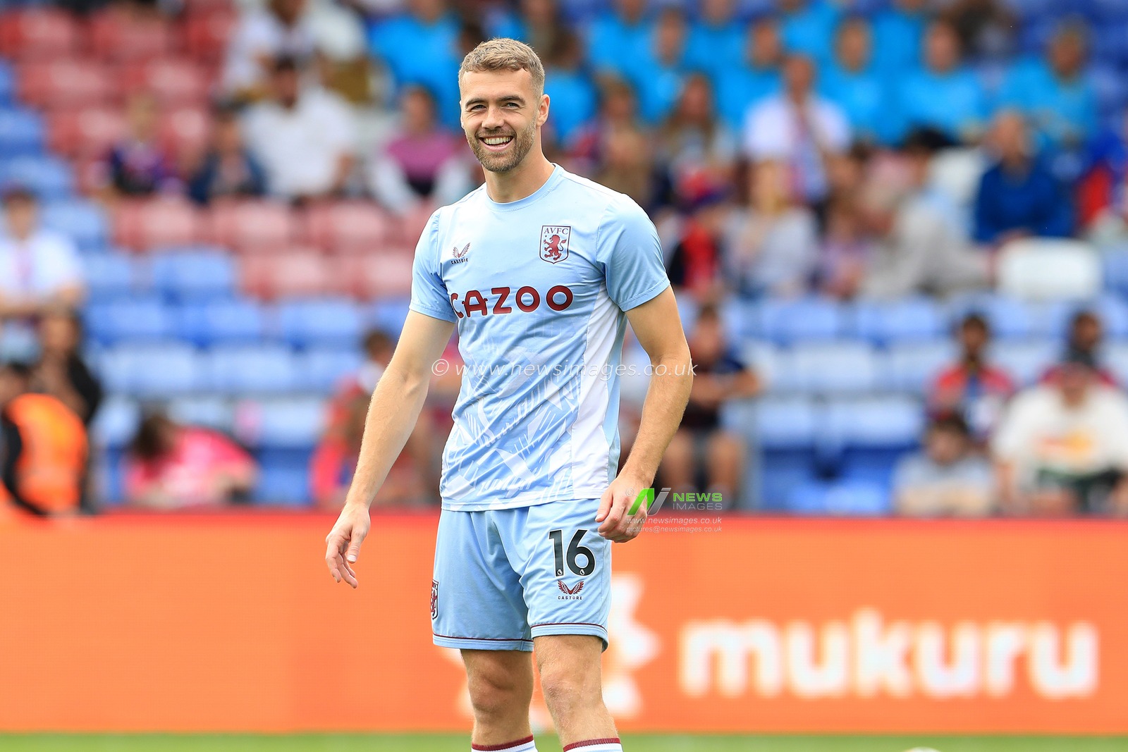 Calum Chambers of Aston Villa warming up prior to kick off.