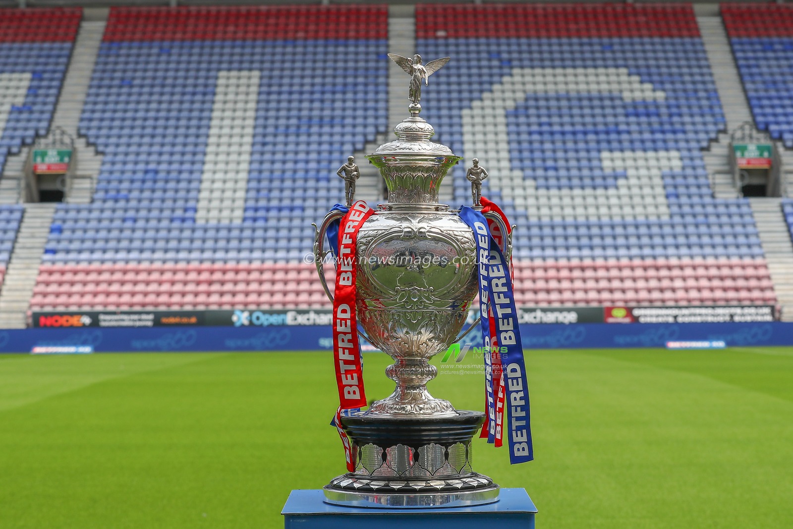 The Betfred Challenge Cup on display ahead of the Betfred Challenge Cup Quarter-Final match Wigan Warriors vs Warrington Wolves at DW Stadium, Wigan, United Kingdom, 18th June 2023

(Photo by Gareth Evans/News Images)