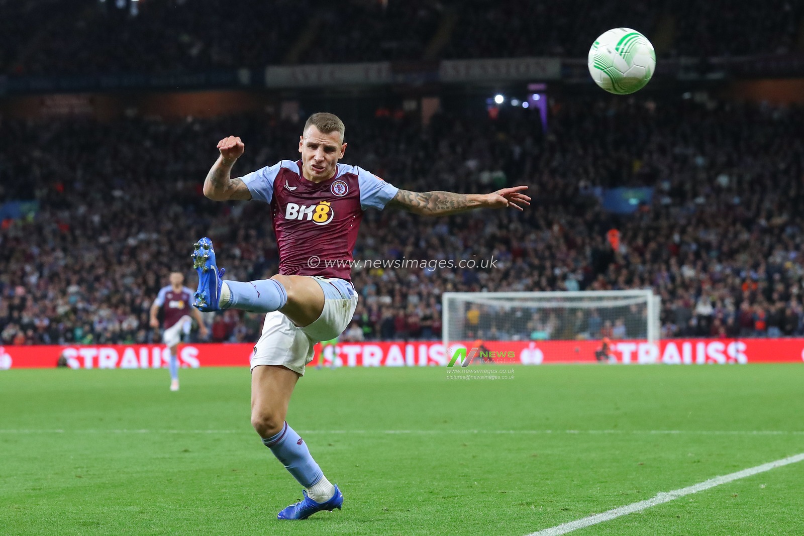 Lucas Digne #12 of Aston Villa canâ€™t control the ball during the UEFA Europa Conference League match Aston Villa vs HÅ K Zrinjski Mostar at Villa Park, Birmingham, United Kingdom, 5th October 2023

(Photo by Gareth Evans/News Images)