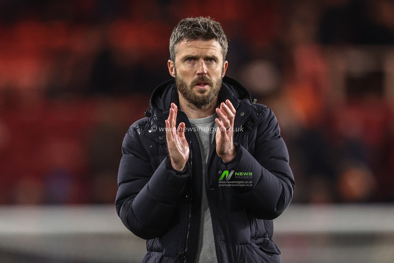 Michael Carrick manager of Middlesbrough applauds the fans after the game during the Sky Bet Championship match Middlesbrough vs Leeds United at Riverside Stadium, Middlesbrough, United Kingdom, 8th April 2025

(Photo by Alfie Cosgrove/News Images)