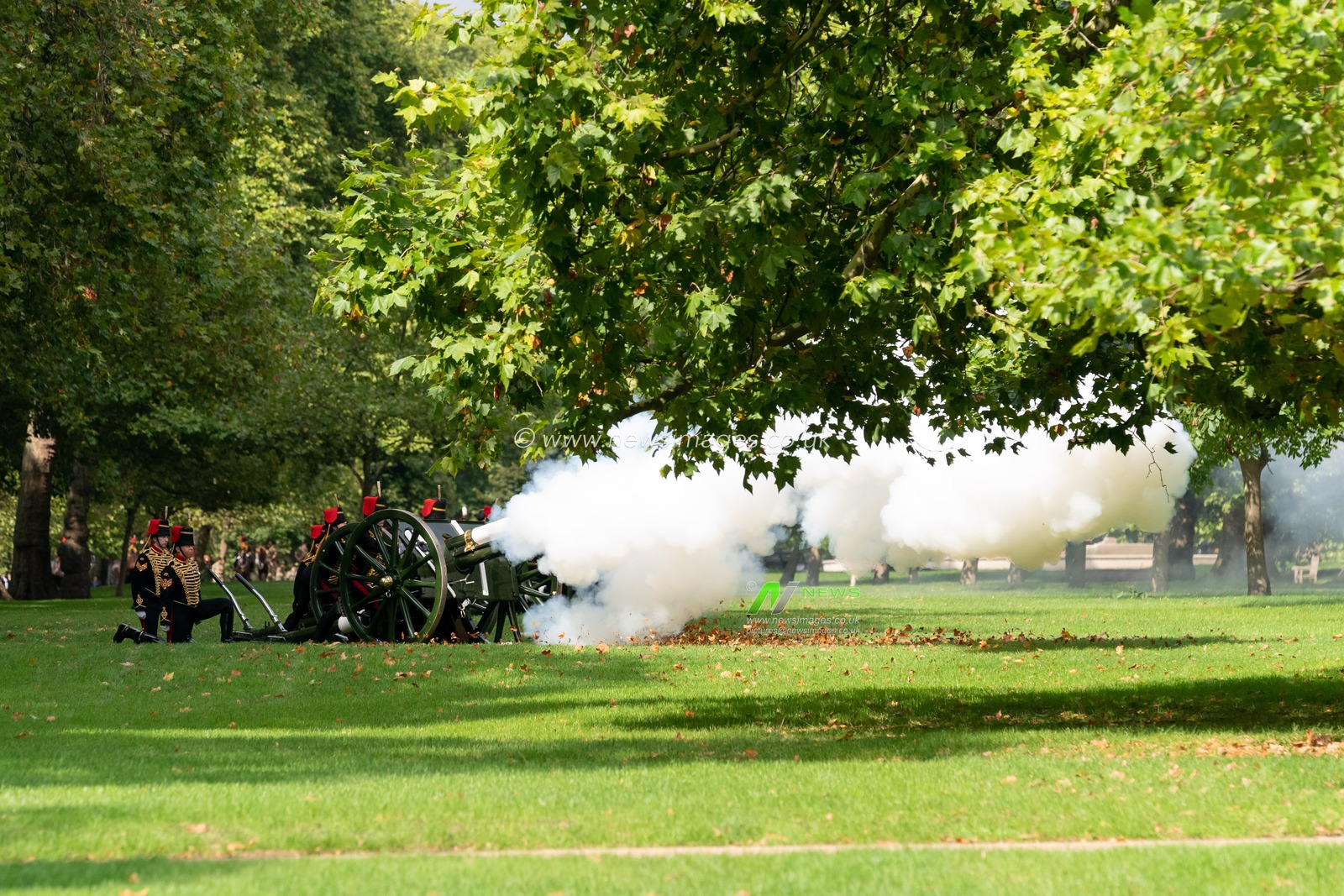 A 96 gun salute fired at Hyde Park by The Kings Troop Royal Horse Artillery after the passing of Her Majesty The Queen at Buckingham Palace, London, United Kingdom, 9th September 2022

(Photo by Richard Washbrooke/News Images)