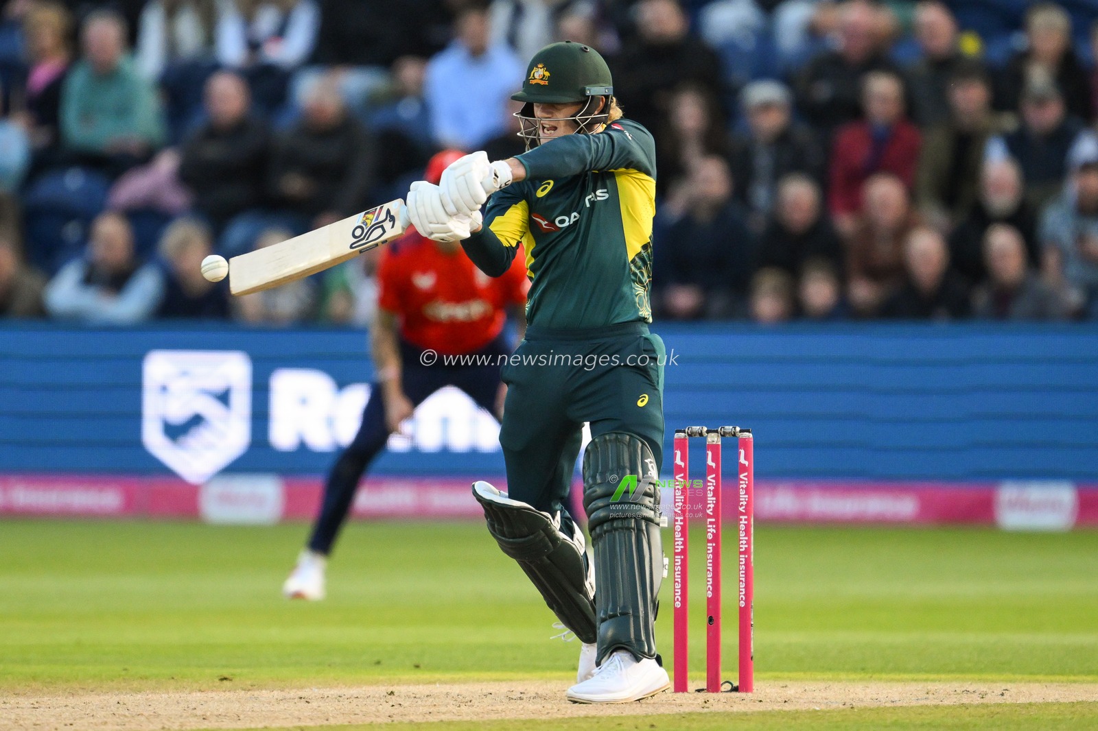 Jake Fraser-McGurk of Australia hits a four (4) during the Second Vitality IT20 Series England v Australia at Sophia Gardens Cricket Ground, Cardiff, United Kingdom, 13th September 2024

(Photo by Craig Thomas/News Images)