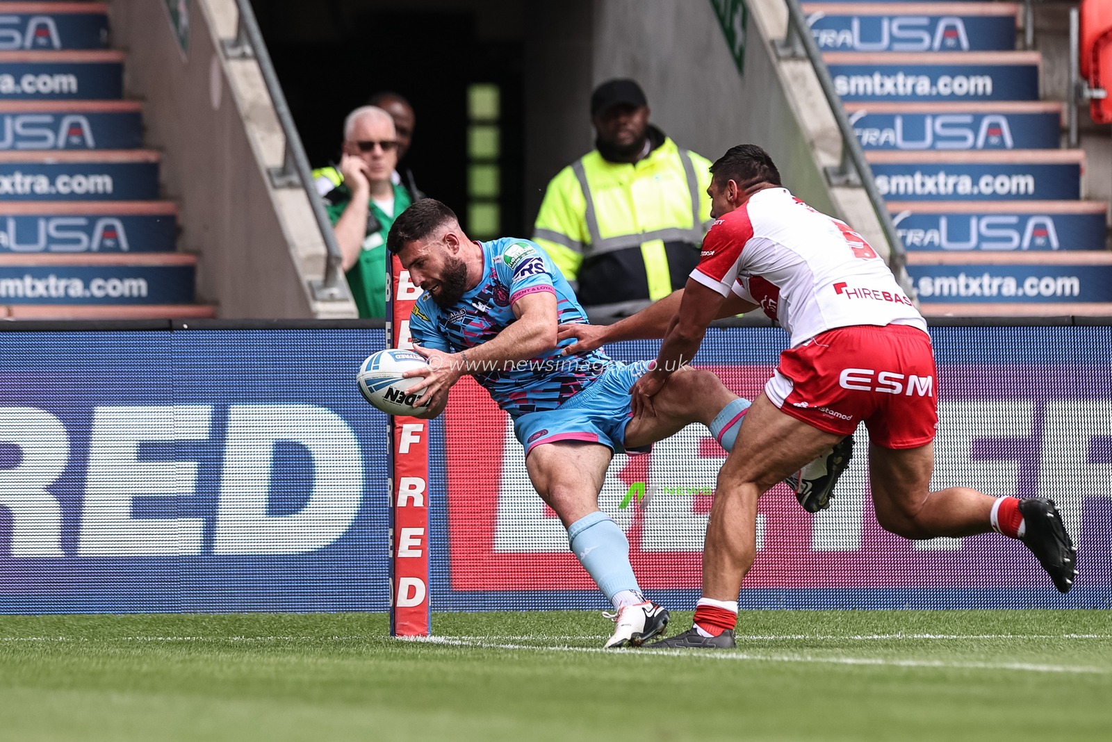 Abbas Miski of Wigan Warriors goes over for a try during the Betfred Challenge Cup Semi-Final Hull KR v Wigan Warriors at Eco-Power Stadium, Doncaster, United Kingdom, 18th May 2024

(Photo by Mark Cosgrove/News Images)