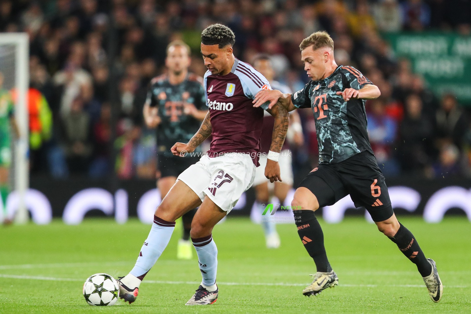 Morgan Rogers of Aston Villa passes the ball during the UEFA Champions League League Stage match Aston Villa vs Bayern Munich at Villa Park, Birmingham, United Kingdom, 2nd October 2024

(Photo by Gareth Evans/News Images)