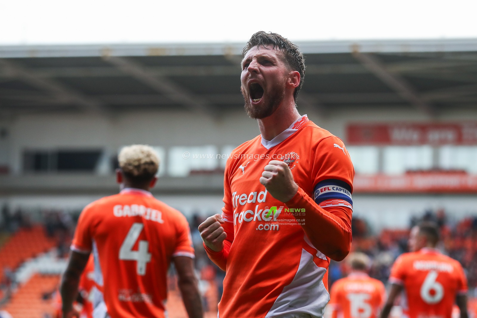 James Husband of Blackpool celebrates his goal to make it 2-1 during the Sky Bet League 1 match Blackpool vs Exeter City at Bloomfield Road, Blackpool, United Kingdom, 14th September 2024

(Photo by Gareth Evans/News Images)