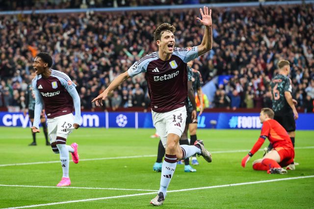 Pau Torres of Aston Villa celebrates his goal to make it 1-0 which is later ruled out by VAR during the UEFA Champions League League Stage match Aston Villa vs Bayern Munich at Villa Park, Birmingham, United Kingdom, 2nd October 2024

(Photo by Gareth Evans/News Images)