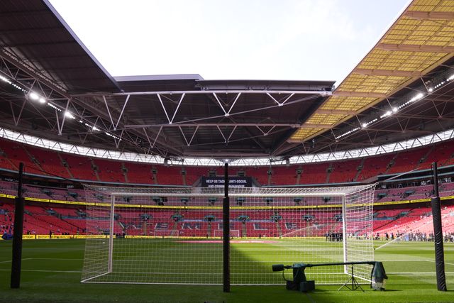 View from behind the goal net at Wembley Stadium ahead of the Emirates FA Cup Semi-Final match Chelsea vs Leeds United at Wembley Stadium, London, United Kingdom on 26 April 2026

(Photo by Harvey Murphy/News Images)