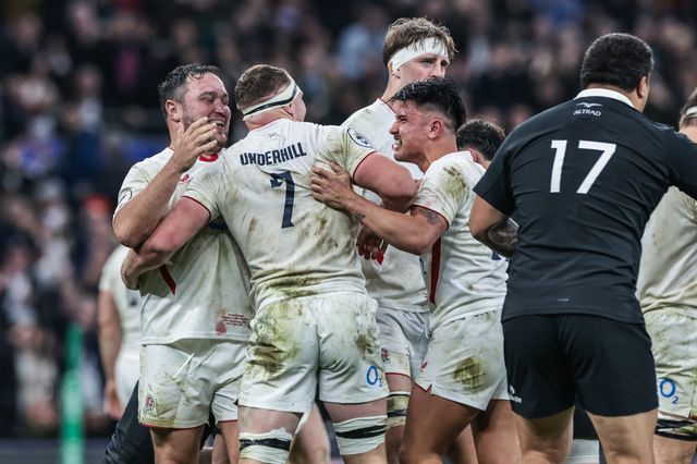 Sam Underhill of England celebrates his try during the Quilter Nations Series 2025 match England vs New Zealand at Allianz Stadium, Twickenham, United Kingdom, 15th November 2025

(Photo by Mark Cosgrove/News Images)

*** GER AUT SUI OUT ***