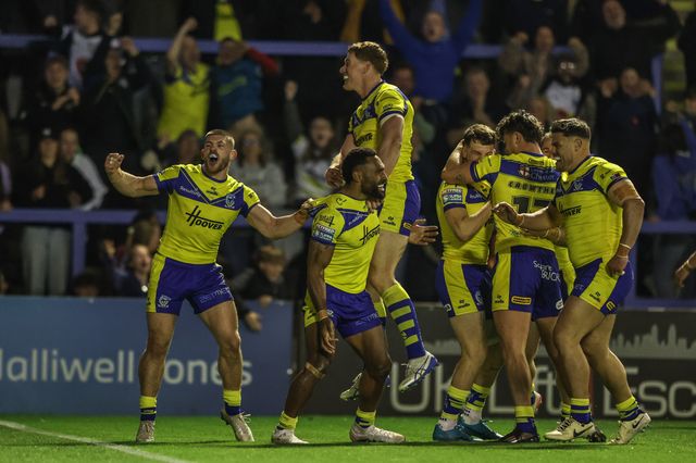 Rodrick Tai of Warrington Wolves celebrates his try during the Betfred Super League Round 9 match Warrington Wolves vs St Helens at Halliwell Jones Stadium, Warrington, United Kingdom, 24th April 2025

(Photo by Alfie Cosgrove/News Images)